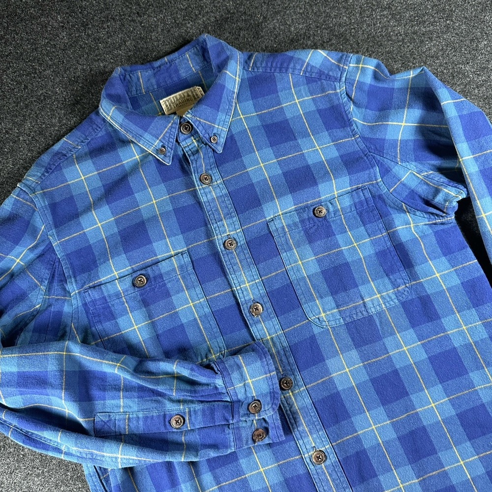 Duluth‎ Trading Co Mens Large Tall Blue Plaid Flannel Button Down Shirt Cotton